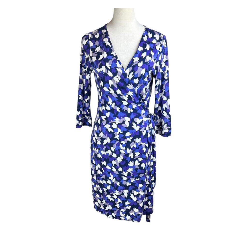 Diane von Furstenberg DVF Julian Two Dance Leaf Purple 3/4 Sleeve Wrap Dress